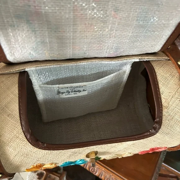 Vintage Floral Embroidered Raffia & Wooden Barrel Bag ~ Bags By Whidby Inc. - Picture 8 of 14